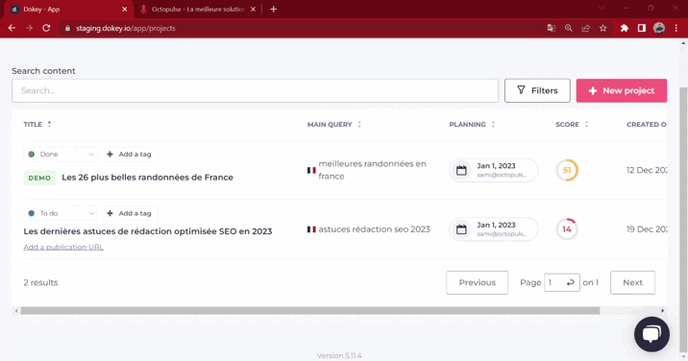 statut et tag projet